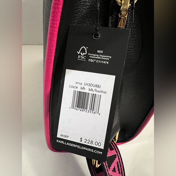 New KARL KAHERFEKD PARIS BLACK FUSCHIA LOVE STYLE CROSSBODY BAG - Picture 11 of 16